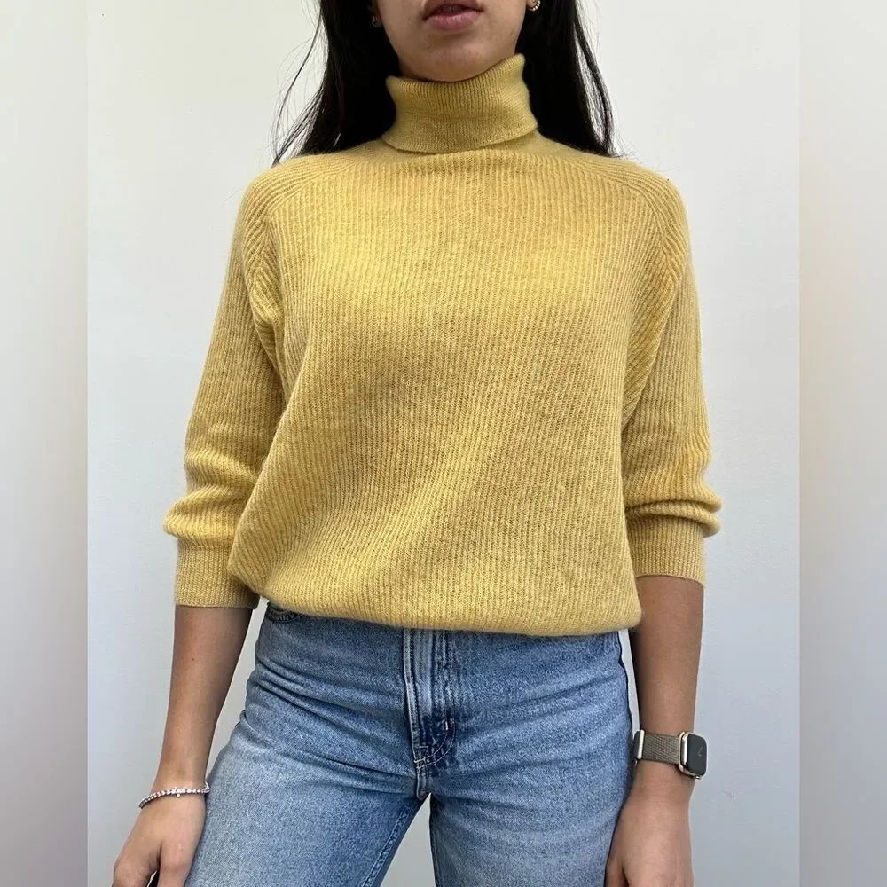 Brunello Cucinelli Mustard Yellow Mohair Blend Knit Sweater Turtleneck Size S